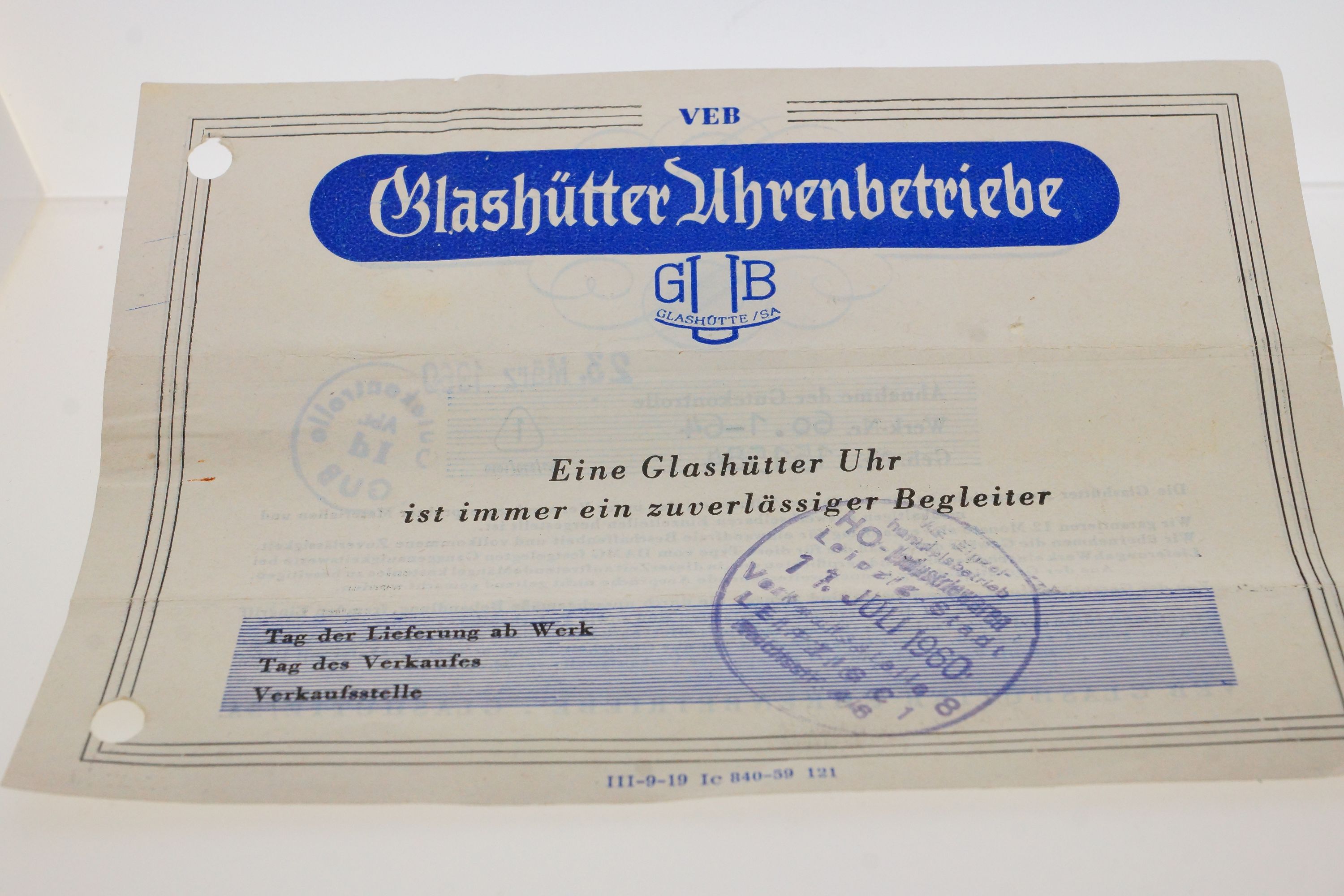 GUB Glashütte Handaufzug – Kaliber 60.1 (1960)